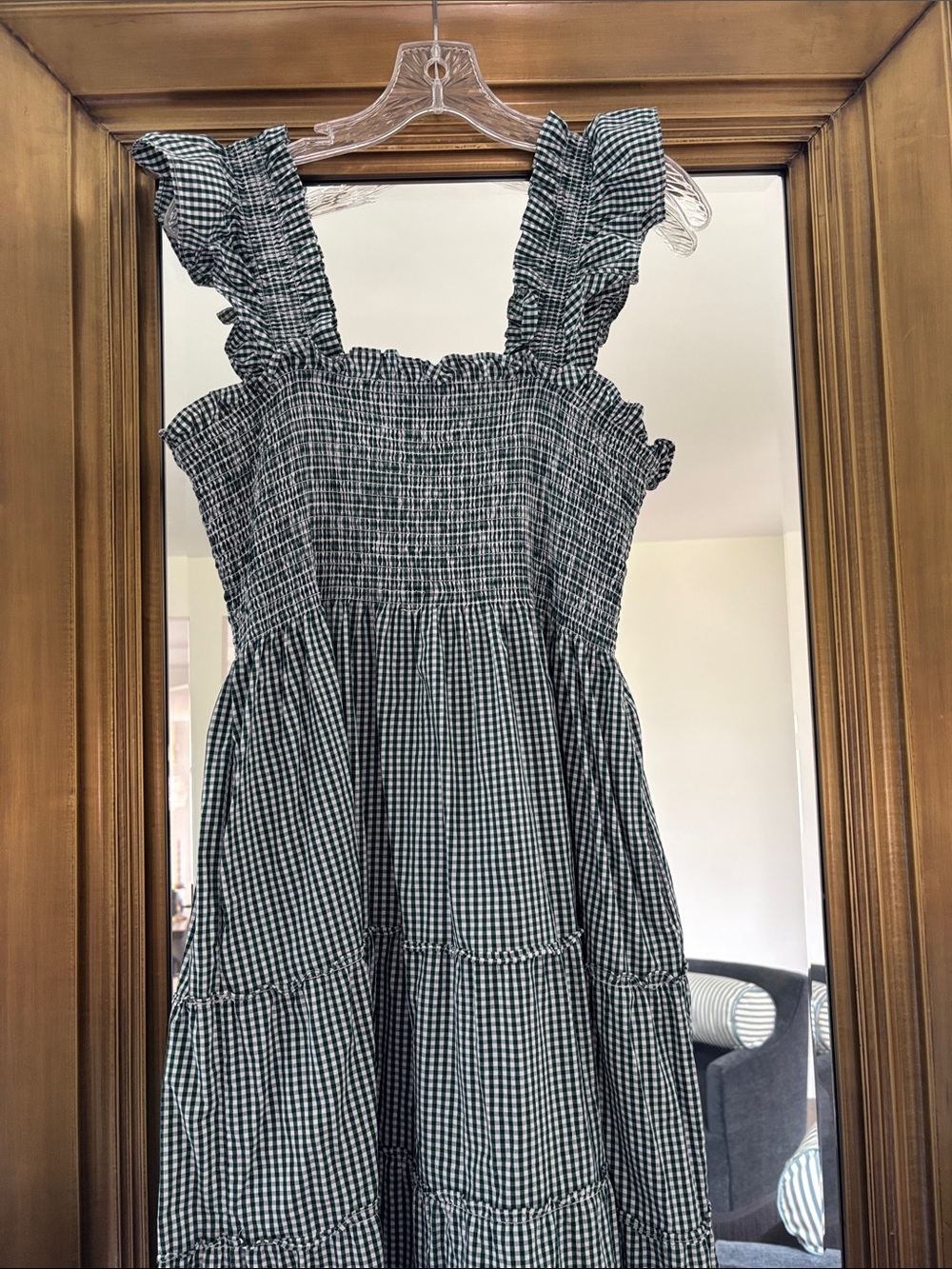 Women’s Gingham Smocked Midi Dress - Black/White - Picture 7 of 7